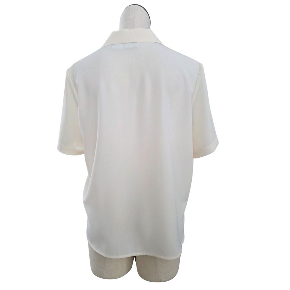 Vintage Liz Baker Essentials 14P Ivory Button Up Blouse Top Flowy Career - Picture 2 of 6